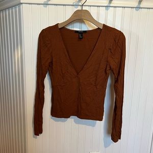 Orange ribbed deep v shirt